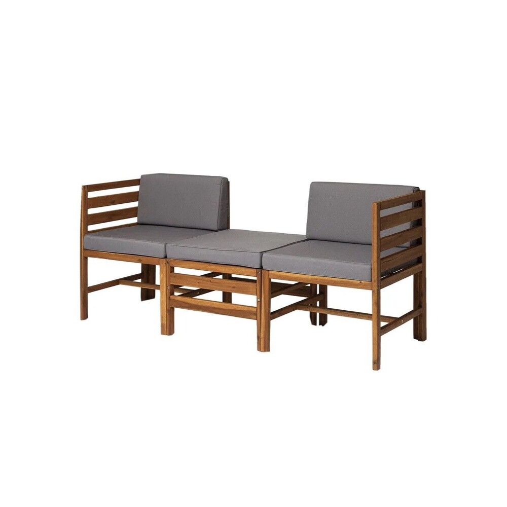 3 Piece Acacia Modular Chairs & Ottoman. Walker Edison.